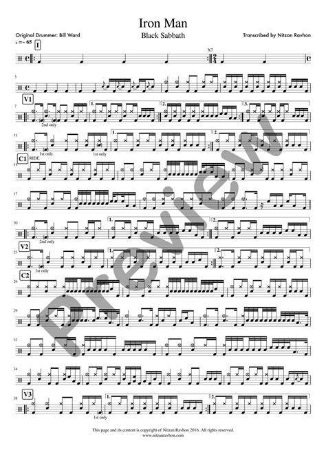 Drum Sheet Music - Black Sabbath - Iron Man