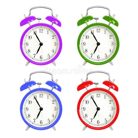 Four Colourful Alarm Clocks Isolated On White Background D Stock Image