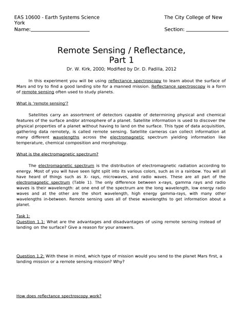 Remote Sensing I This Is A Lab Towards The End Of The School Semester