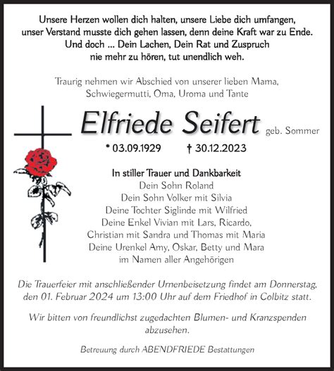 Traueranzeigen Von Elfriede Seifert Abschied Nehmen De