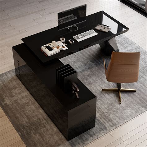 Modern Black L Shape Executive Desk Drawers Cabinet Large