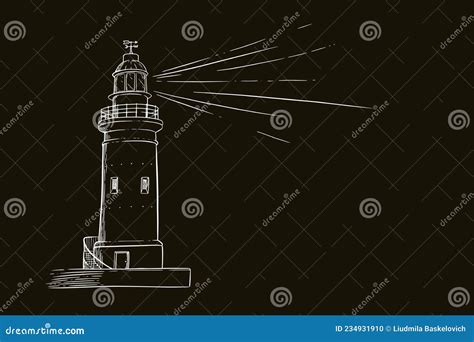 Lighthouse Sketch Beacon With A Light Beam Stock Vector Illustration