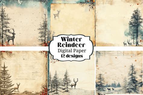 Winter Reindeer Digital Paper Background Graphic by Laura Beth Love ...