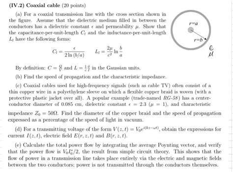 Solved Iv Coaxial Cable Points A For A Coaxia