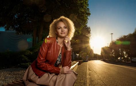 Wallpaper Road Girl The Sun Trees Skirt Jacket Blonde Kozhanka For Mobile And Desktop