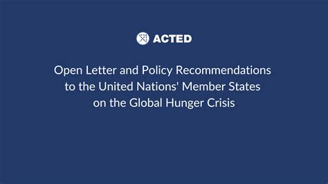 Acted And 237 Organisations Call On World Leaders To End Global Hunger