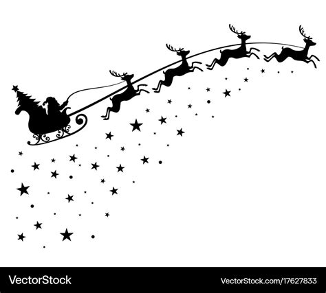 Santa Claus On Sleigh Flying Sky With Deers Black Vector Image