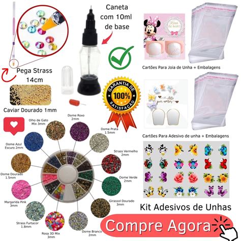 Kit Completo J Ia Artesnal Adesivo De Unha Pel Culas Stras Caviar