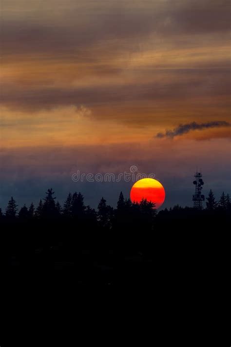 Smokey Sunset Sky Over Mount Scott In Happy Valley Or Stock Image