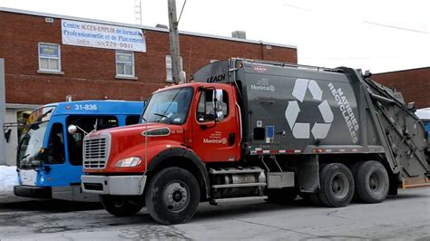 3 Montreal Garbage Recycling Trucks In Action Youtube