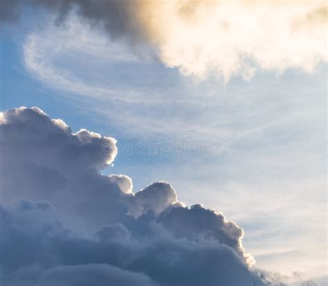 Cumulus Sunset Clouds With Sun Setting Down Beautiful Sky Stock Image