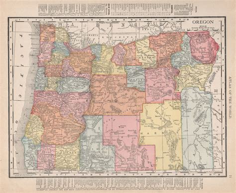 Oregon State Map Showing Counties Rand Mcnally 1912 Old Antique Chart