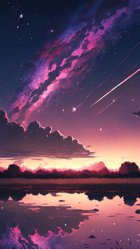 Sunset Anime Comet Stars Scenery Digital Art Hd Phone Wallpaper