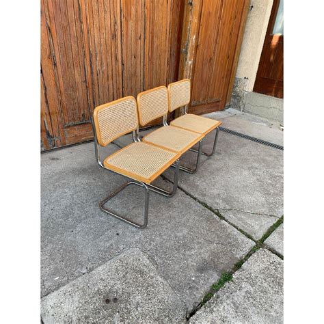 Set Of 3 Mid Century Italian B32 Cesca Chairs By Marcel Breuer 1970s