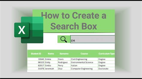 How To Create A Search Box In Excel Youtube