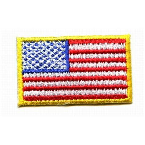 Small American Flag Yellow Border Usa Iron On Embroidered