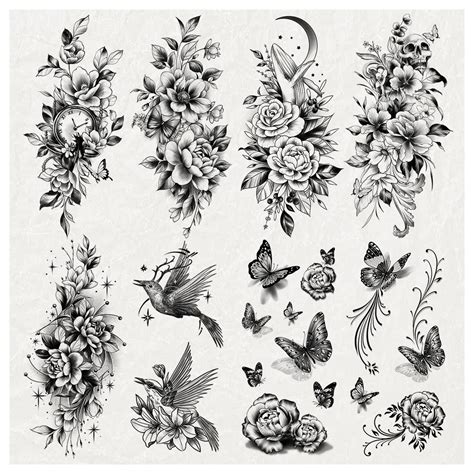 Cerlaza Large Black Flower Temporary Tattoos For Women