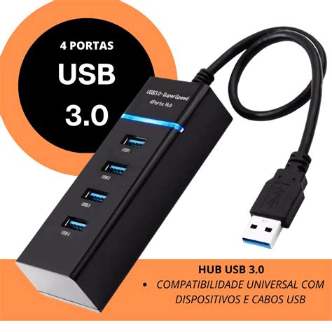 Hub Usb 3 0 4 Portas Expansor Rapido 5 Gbps Alta Velocidade Para Pc