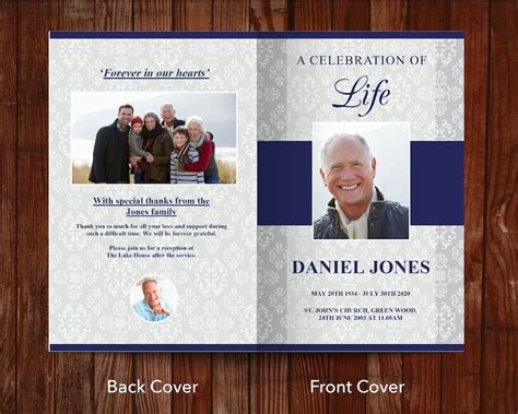 8 Page Classic Funeral Program Template For Men Celebration Etsy