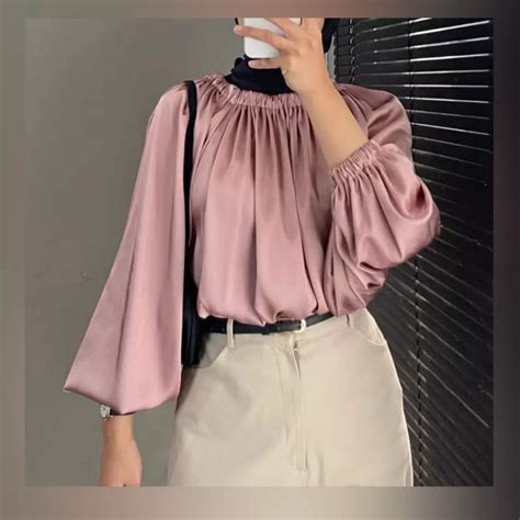 Jual SHIMMER TOP ALYA BLOUSE ATASAN WANITA KERAH SABRINA LENGAN BALLON