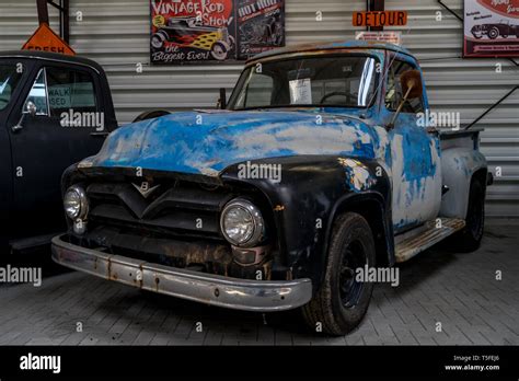 Berlin May 05 2018 Full Size Pickup Truck Ford F 100 Blue Patina