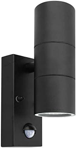 Long Life Lamp Company Black PIR Stainless Steel Double Outdoor Wall