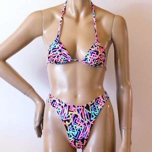 S S Brazilian Bikini Bottom With High Leg And Triangle Top In Neon