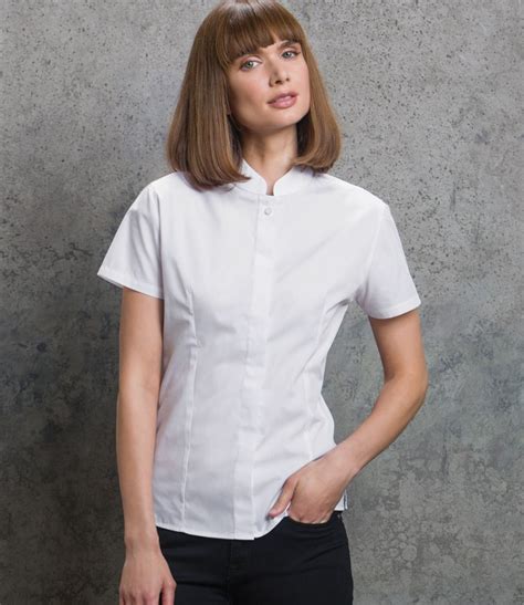 Kustom Kit Ladies Short Sleeve Mandarin Collar Shirt Fire Label