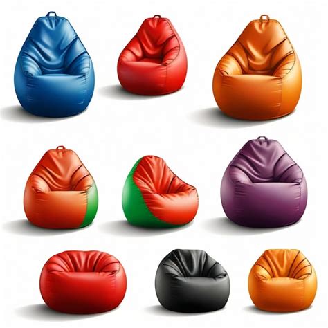 Premium Vector Bean Bag Chair Vector Set White Background Isolated