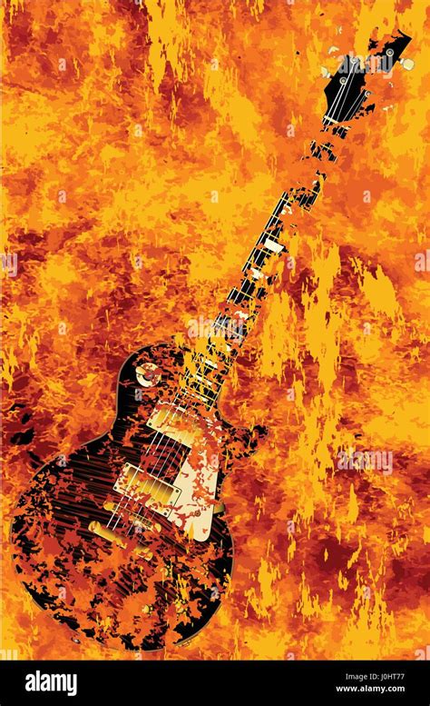 A Solid Body Electric Guitar Burning In A Inferno Stock Vector Image And Art Alamy