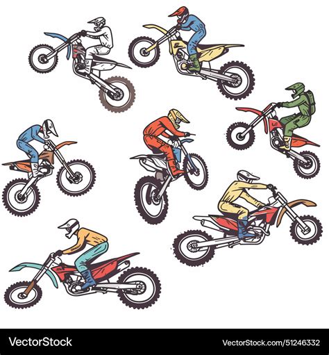 Six motocross riders performing stunts dirt bikes Vector Image