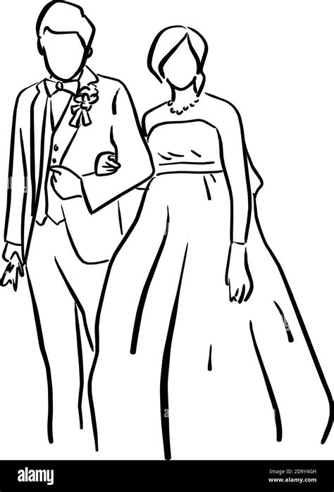 Wedding Couple Bride And Groom Standing Together Vector Illustration