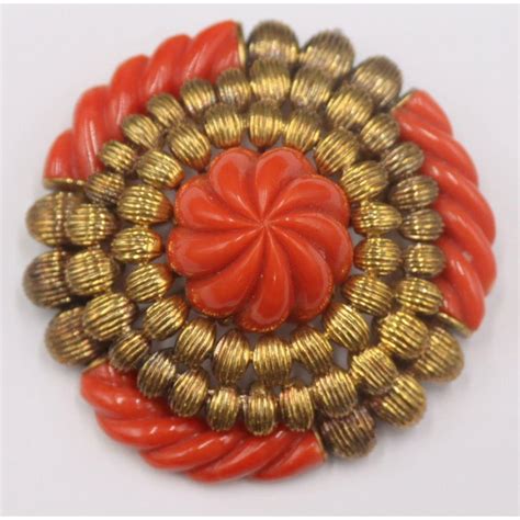 Bid Now Jewelry Trio Kt Gold And Carved Coral Brooch Invalid