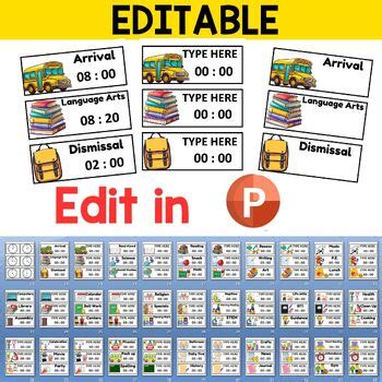 Editable Visual Classroom Daily Schedule Cards Clocks Back To School