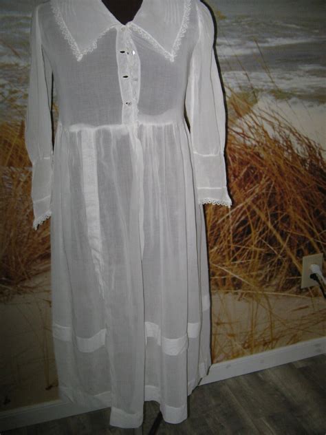 Antique Victorian Nightgown Handmade White Cotton 190… Gem