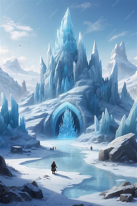 Premium Photo | A frozen wasteland with ice sculptures of ancient creatures