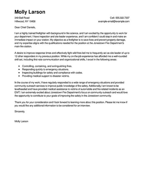 Outstanding Firefighter Cover Letter Examples And Templates From Our