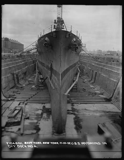 USS Wyoming (BB-32) in the New York Navy Yard dry dock, 1912. Note the ...