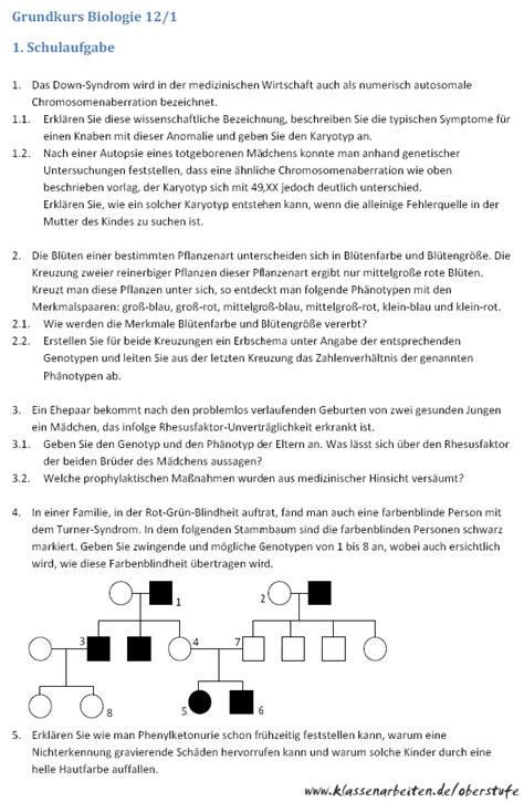 Genetik Klausur Biologie Oberstufe