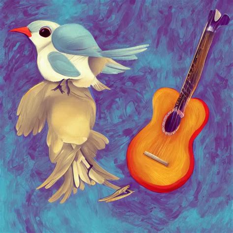 A Painting Of A Bird With A Guitar A Digital Painting Stable