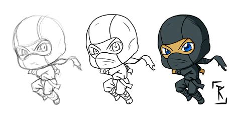 Chibi Ninja Cartoon Drawing Process