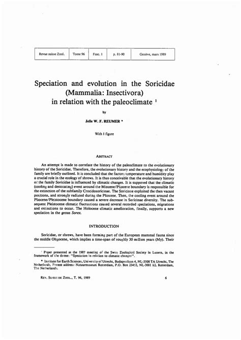 (PDF) Speciation and evolution in the Soricidae (Mammalia: Insectivora ...