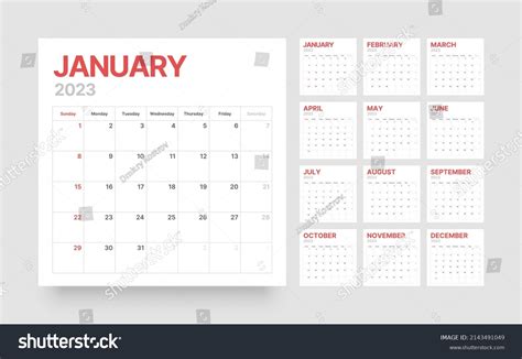 Monthly Calendar Template 2023 Year Desktop Stock Vector (Royalty Free ...