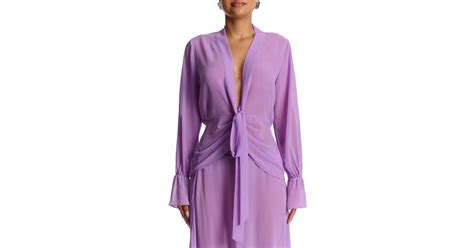 Naked Wardrobe Plunge Tie Front Chiffon Top In Purple Lyst