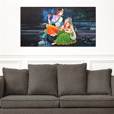 Radha Krishna Playing Flute Canvas Wall Painting at Rs 1799 | New Delhi| ID: 25913971730