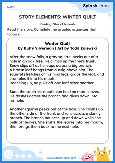 Story Elements Winter Quilt Worksheet