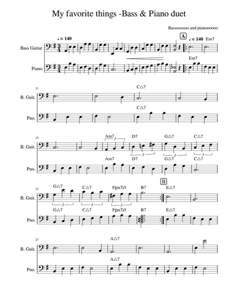 My Favorite Things Piano And Bass Duet Sheet Music For Piano Bass Guitar Mixed Duet