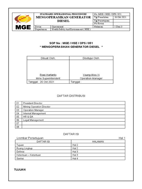 Sop 051 Mengoperasikan Generator Diesel Pdf