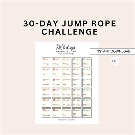 day jump rope challenge printable beginner fitness plan etsy