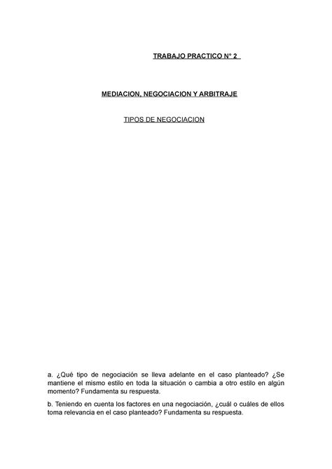 Trabajo Practico N Mediacion Negociacion Y Arbitraje Trabajo